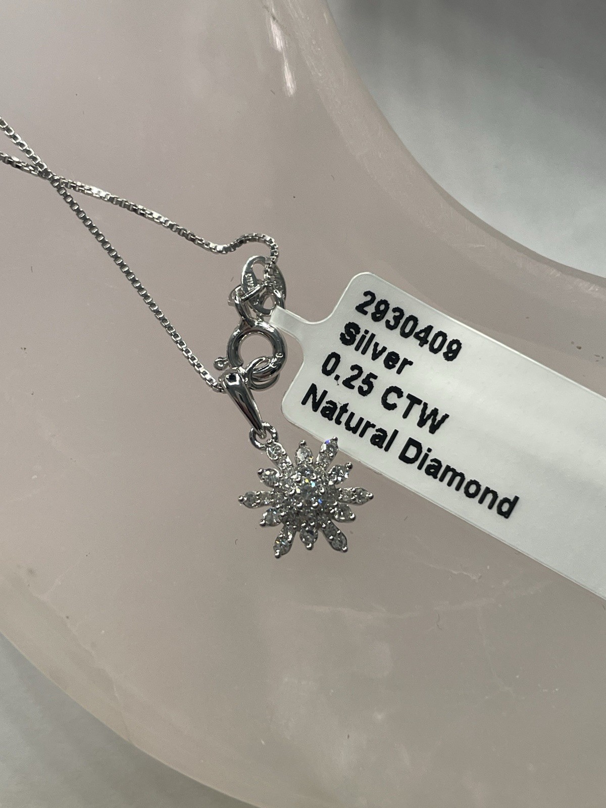 Silver Snowflake Pendant Necklace, 0.25 CTW Natural Diamonds, MPN 2930409
