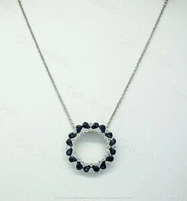 2Ct Pear Cut Blue Sapphire Circle Pendant 14K White Gold Finish 18″ Free Chain