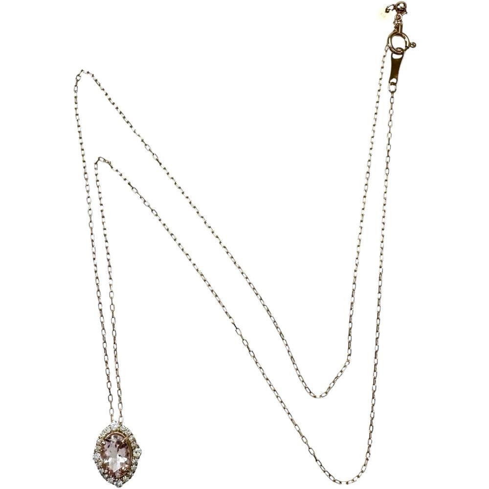 Morganite 0.70ct diamond 0.17ct Necklace K18PG pink gold 1.8g 17.7″ Women