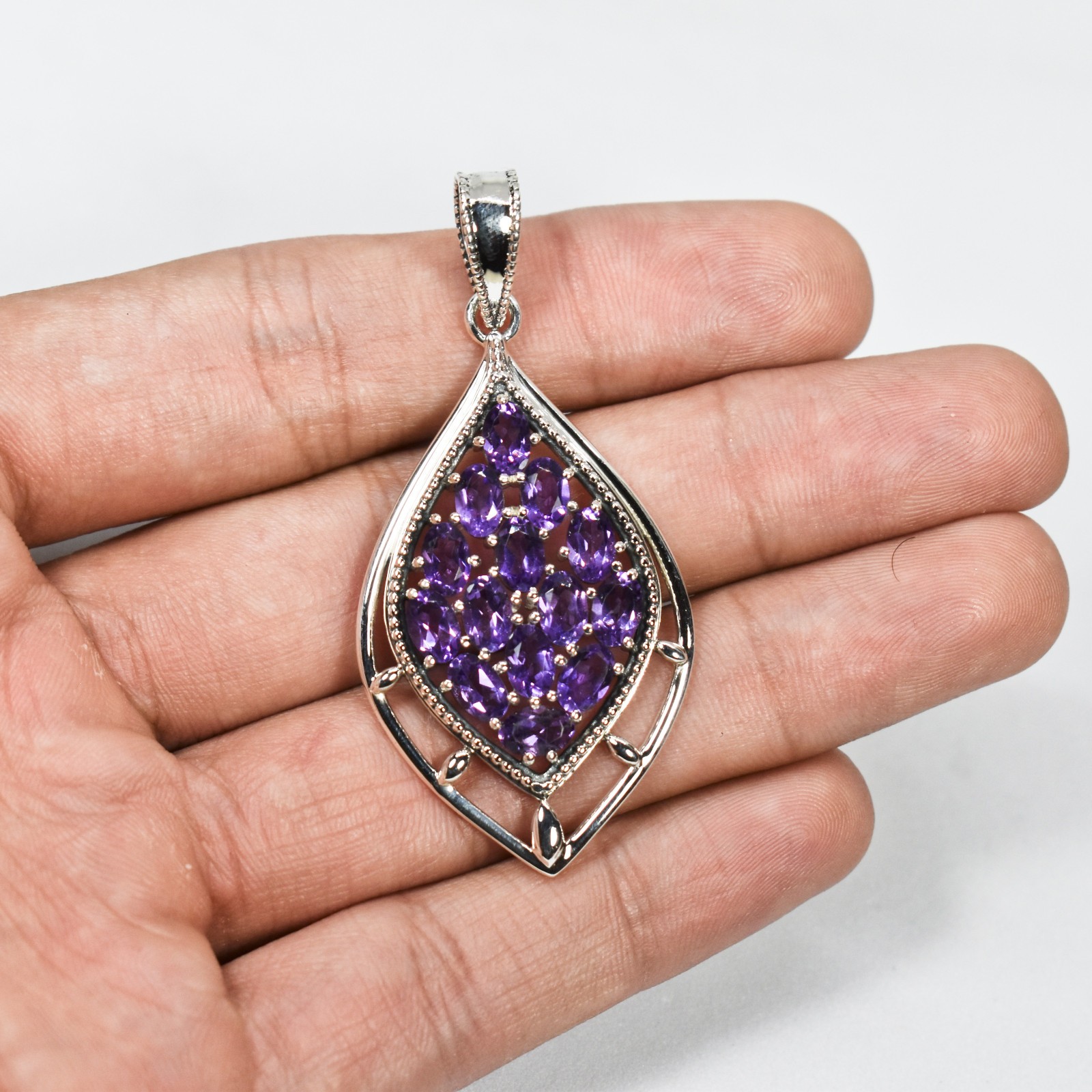 Natural Amethyst Statement Pendant 925 Silver Women Pendant Gift For Girlfriend