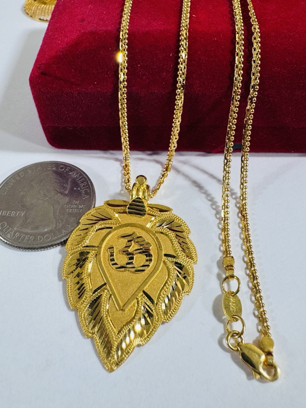 Saudi Dubai 22K Solid 916 Real Gold Leaf Flower Necklace 20” Long 12.1g 2.2mm
