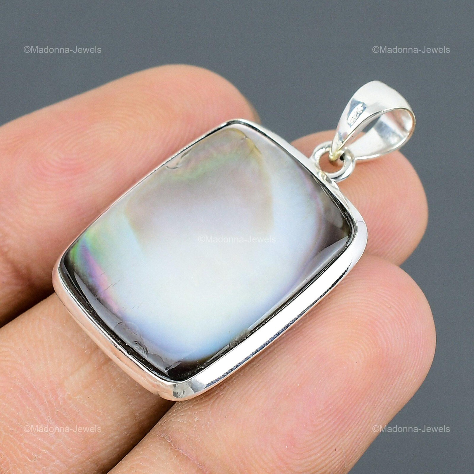 Mothers day Sale Sterling Silver Radiant June Natural Mother Of Pearl Pendant