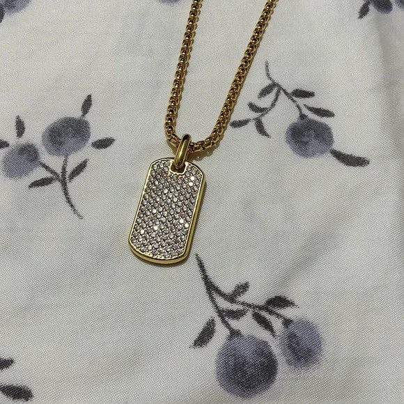 David Yurman Streamline Tag with Diamond Tag Pendan Necklace