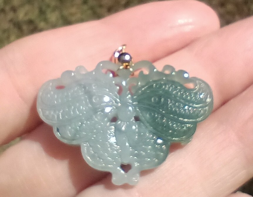 natural jadeite Jade butterfly pendant Myanmar x8388