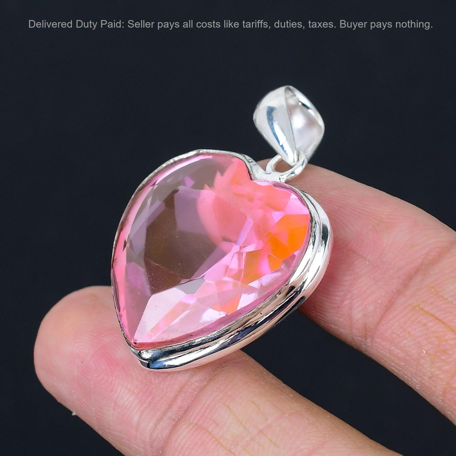 925 Sterling Silver Pink Kunzite Stone Mother Birthday Heart Anniversary Pendant