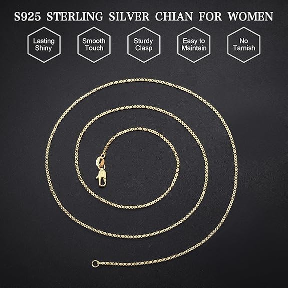 Gold Chain for Women,18K Gold Plated 925 Sterling Silver 1.2Mm Box Chain Lobster