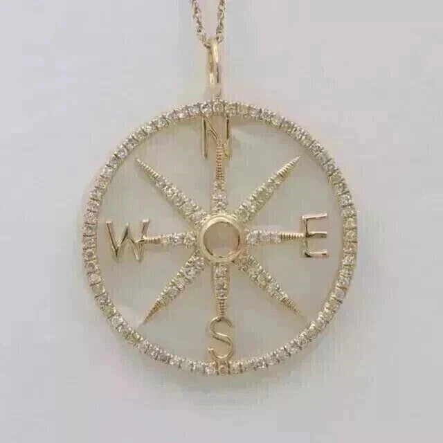 14k Yellow Gold Plated 1 Ct Lab Created Diamond Women’s Compass Charm Pendant