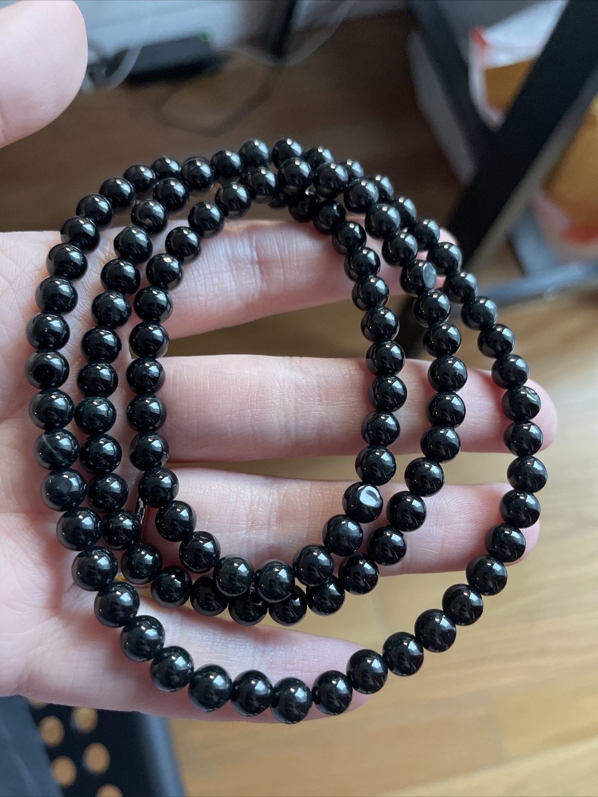 untreated Myanmar Grade A Black Jadeite Long Beaded Necklace 6.2 Mm 6 Mm