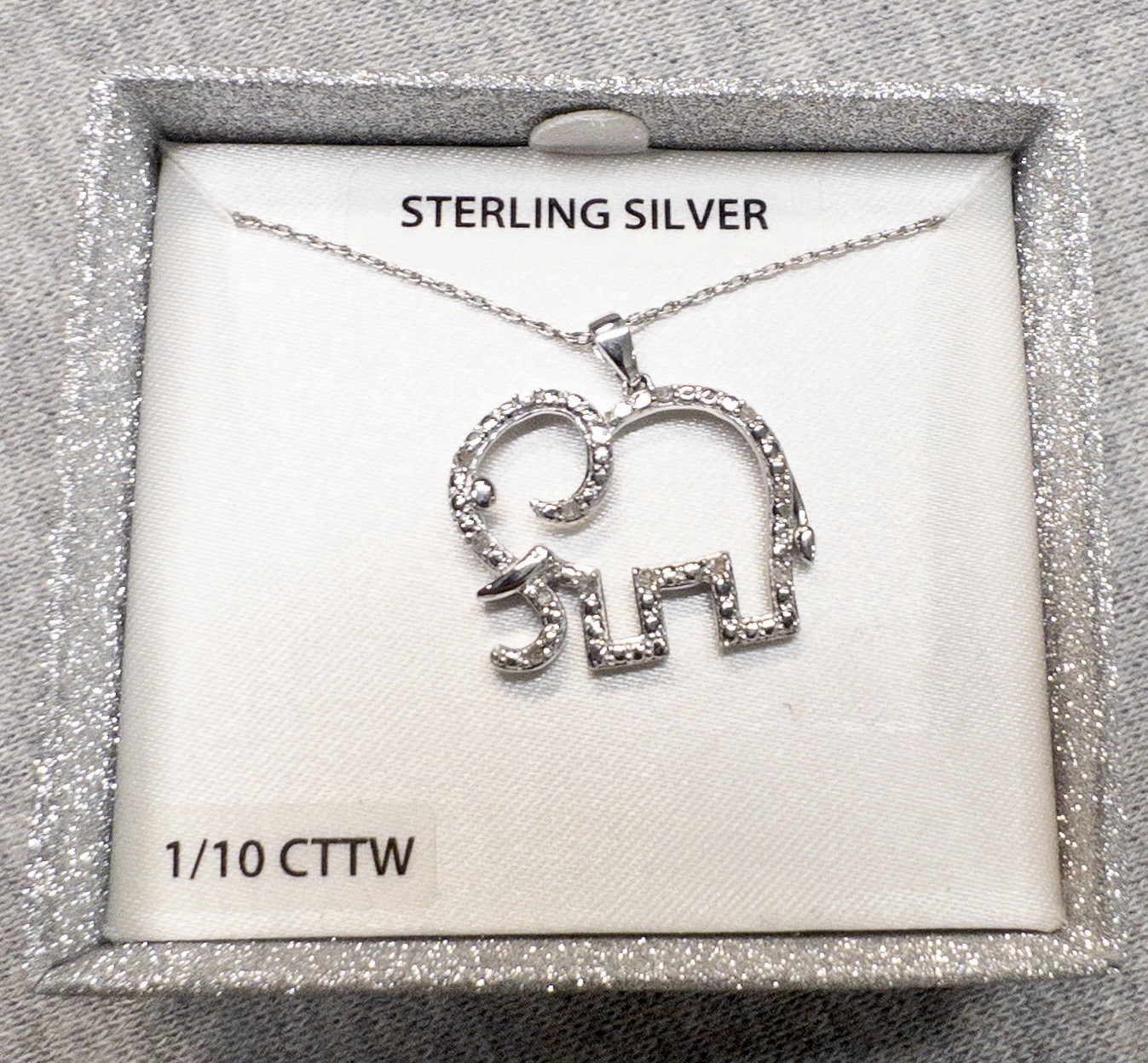NIB Sterling Silver & 1/10 CTTW Diamond Elephant Necklace Pendant