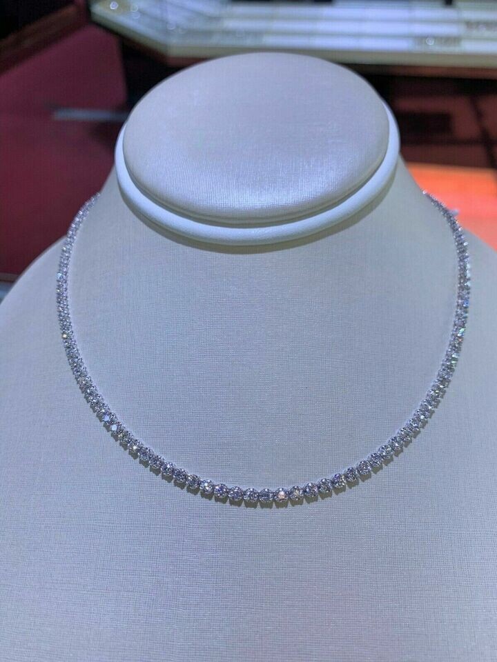 12Ct Round Cut Diamond Tennis Choker Eternity Necklace 18K White Gold Plated 18″