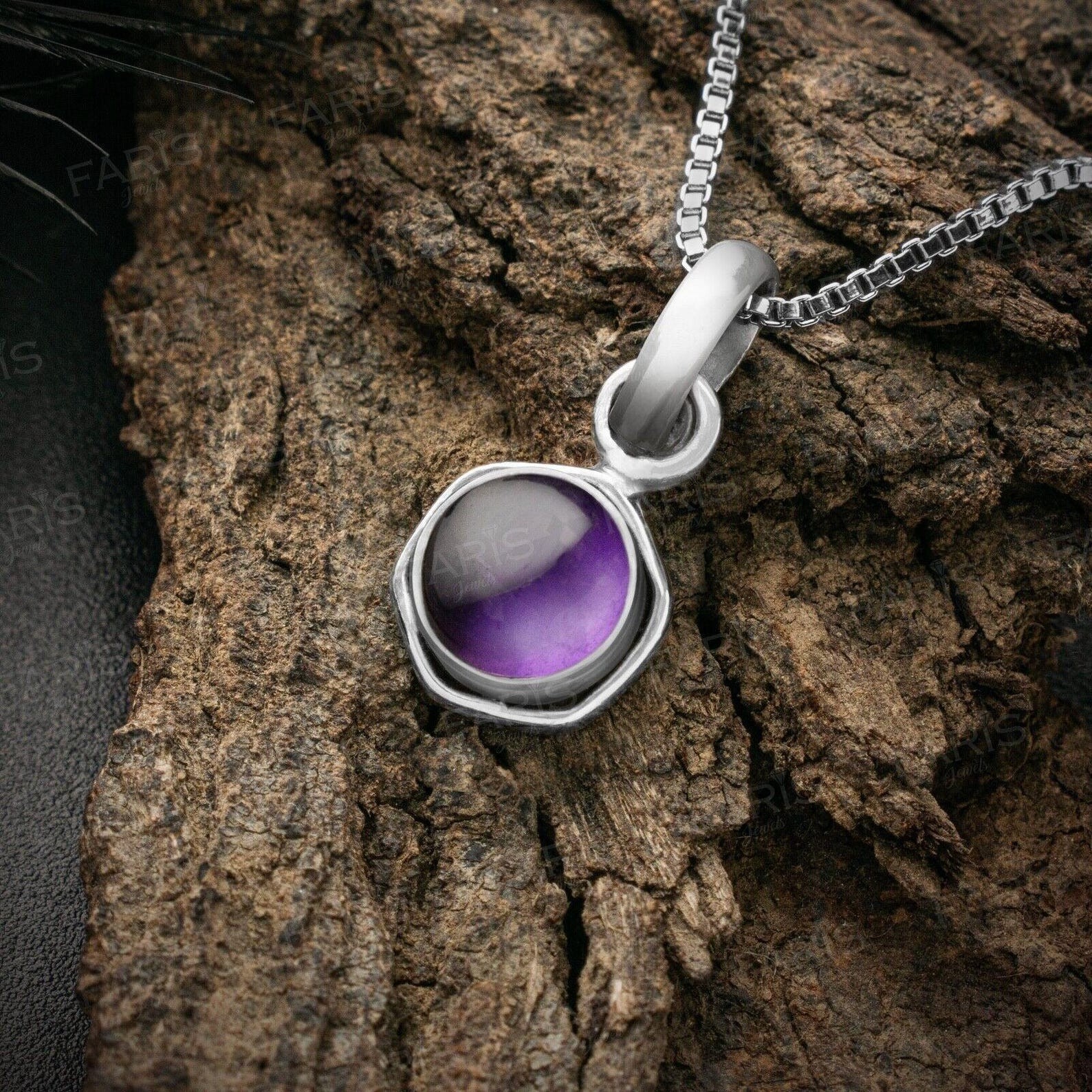 Round Shape Purple Amethyst Necklace 925 Sterling Silver Women And Adult Pendant