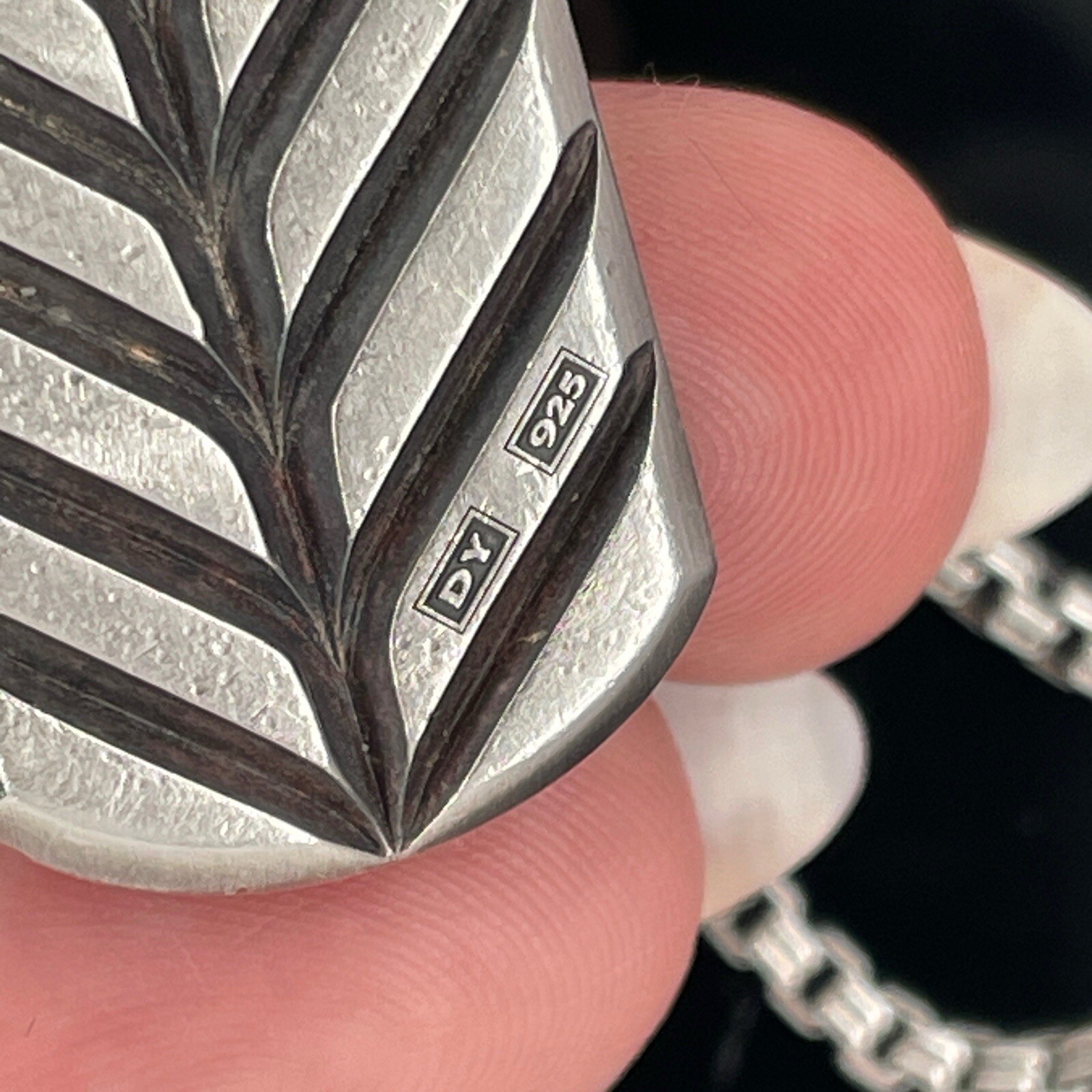 David Yurman Silver Diamonds & Garnets Chevron Tag Pendant Necklace $5000 Retail