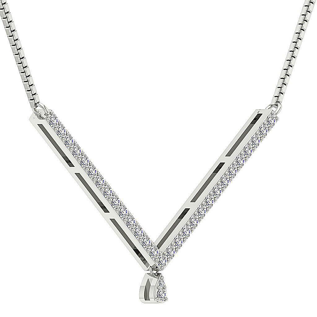 Fashion Pendant Necklace Natural Diamond I1 G 0.45 Carat 14K Rose Gold 0.85 Inch