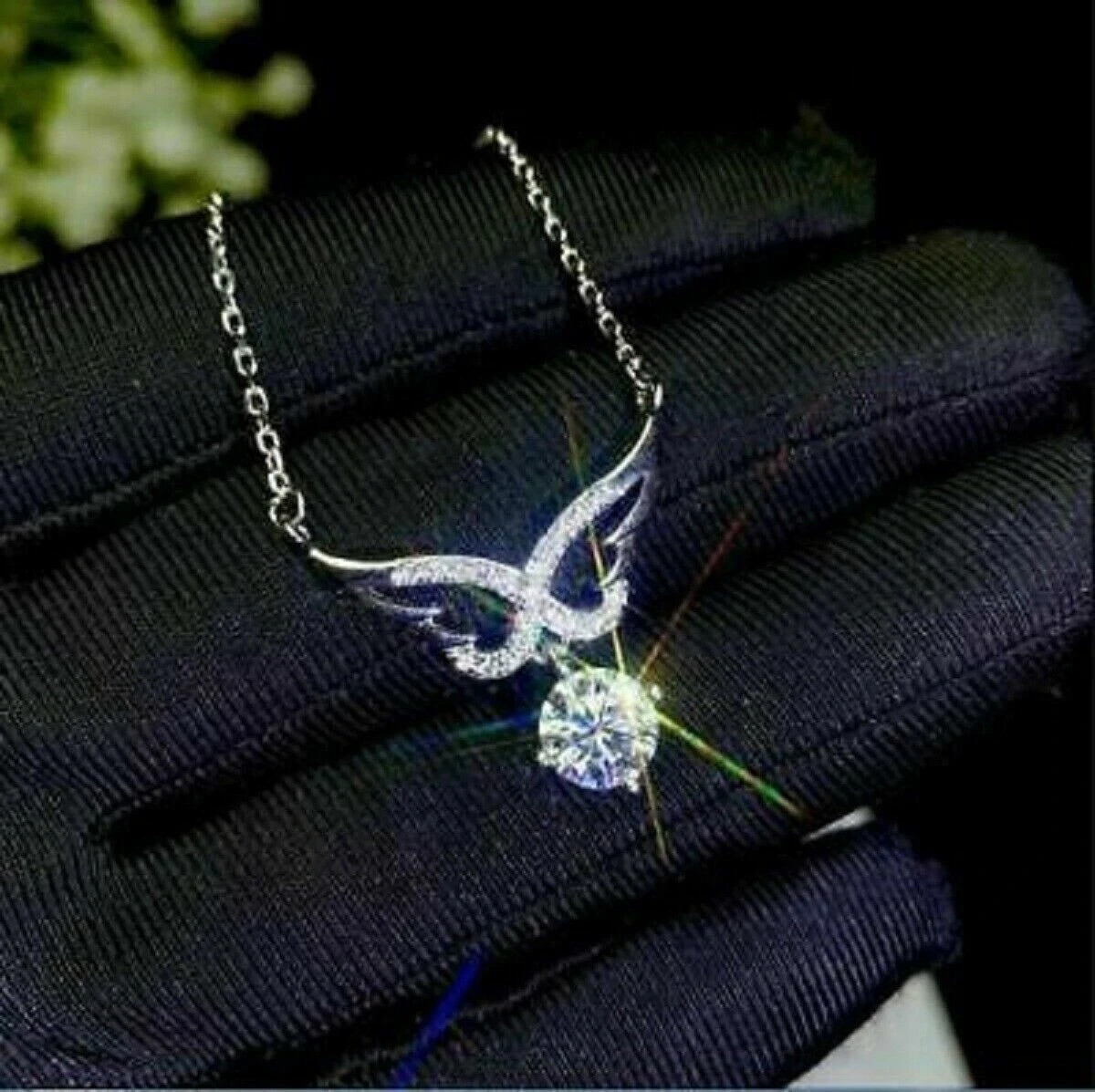 2Ct Round Cut Diamond Angel Wings Women’s Pendant 14K White Gold Over Free Chain