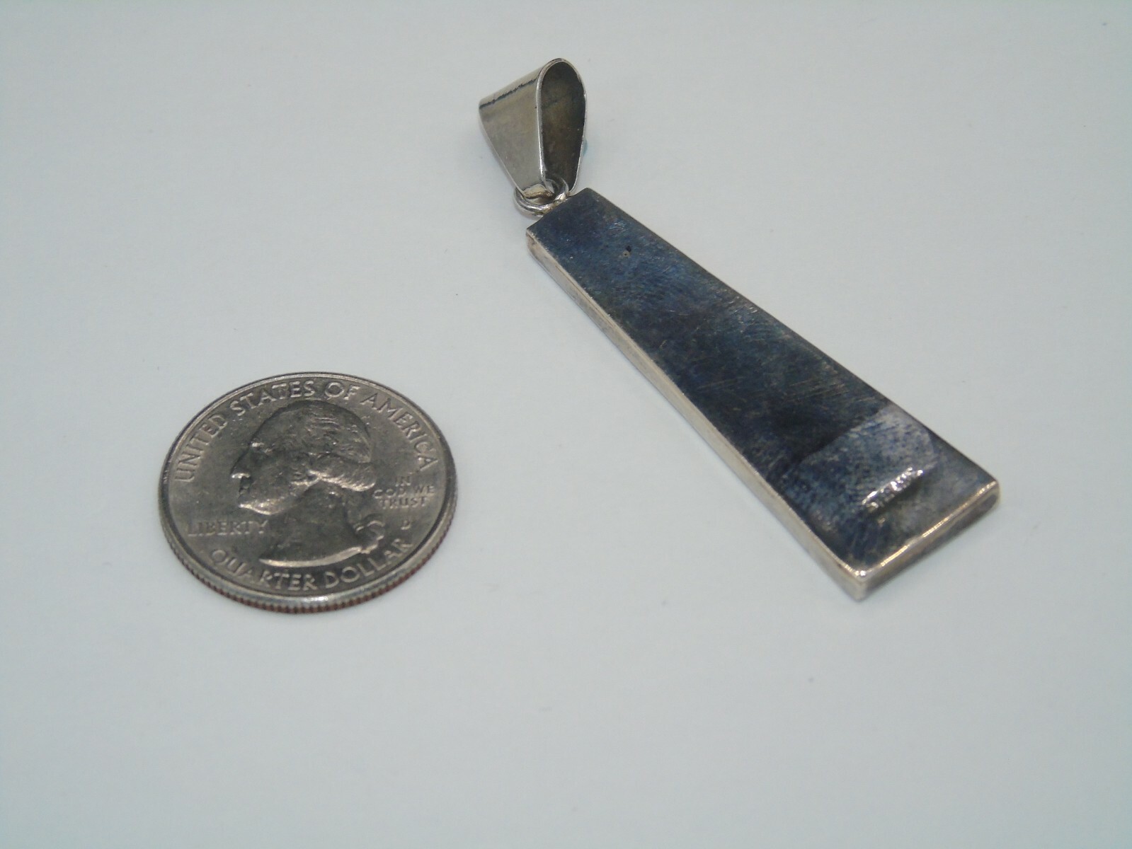 STERLING SILVER & TURQUOISE INLAY PENDANT IN PRE-OWNED VERY GOOD SHAPE