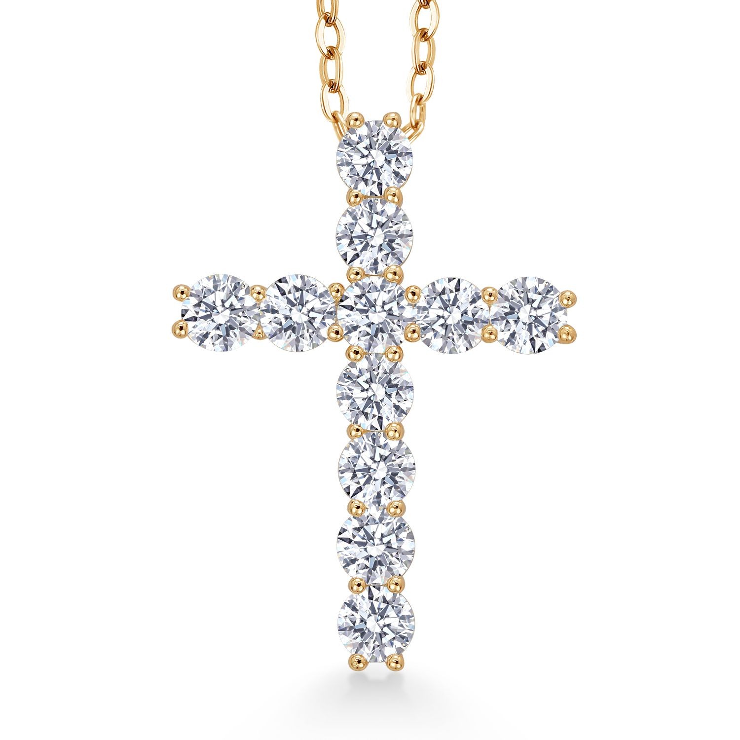 18K Yellow Gold Plated Silver White Moissanite Cross Pendant Necklace for