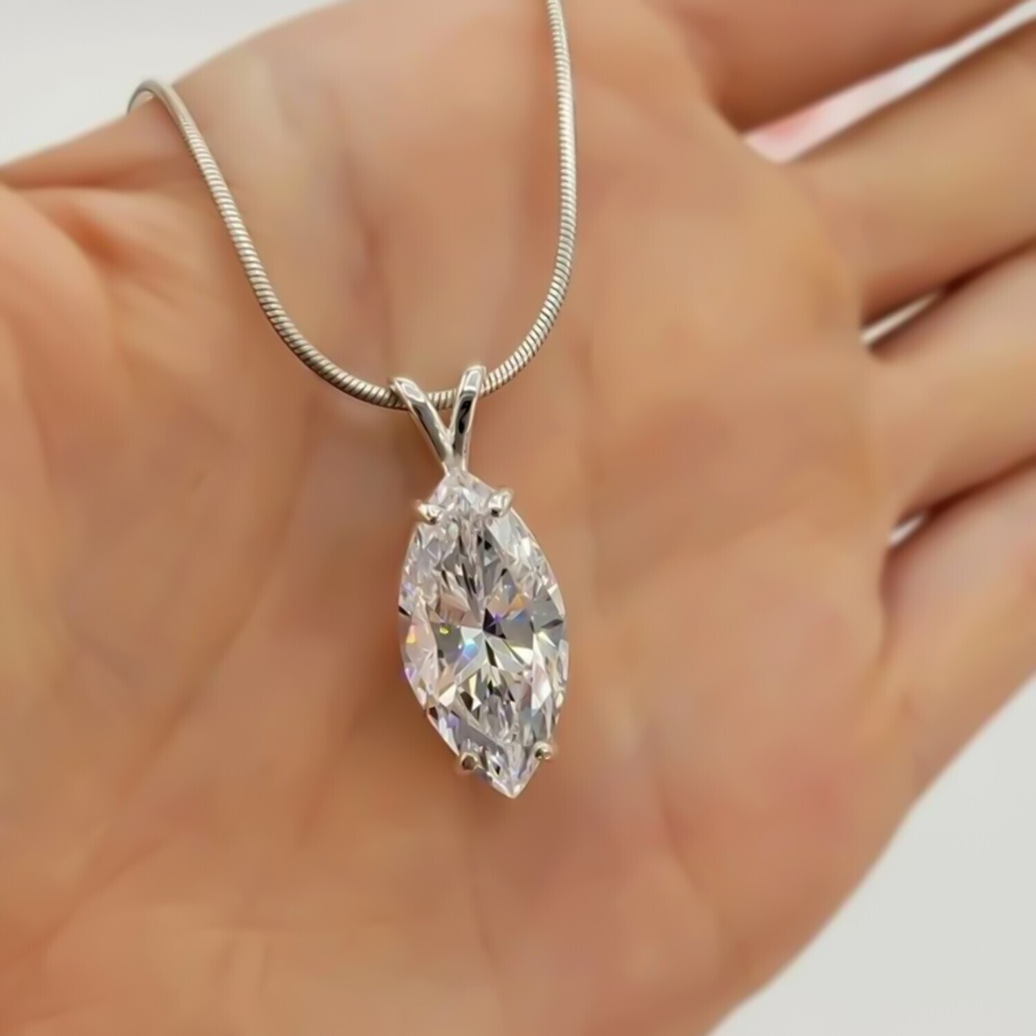5 Ct Marquise Diamond Pendant in 925 Silver Certified Gift for Birthday