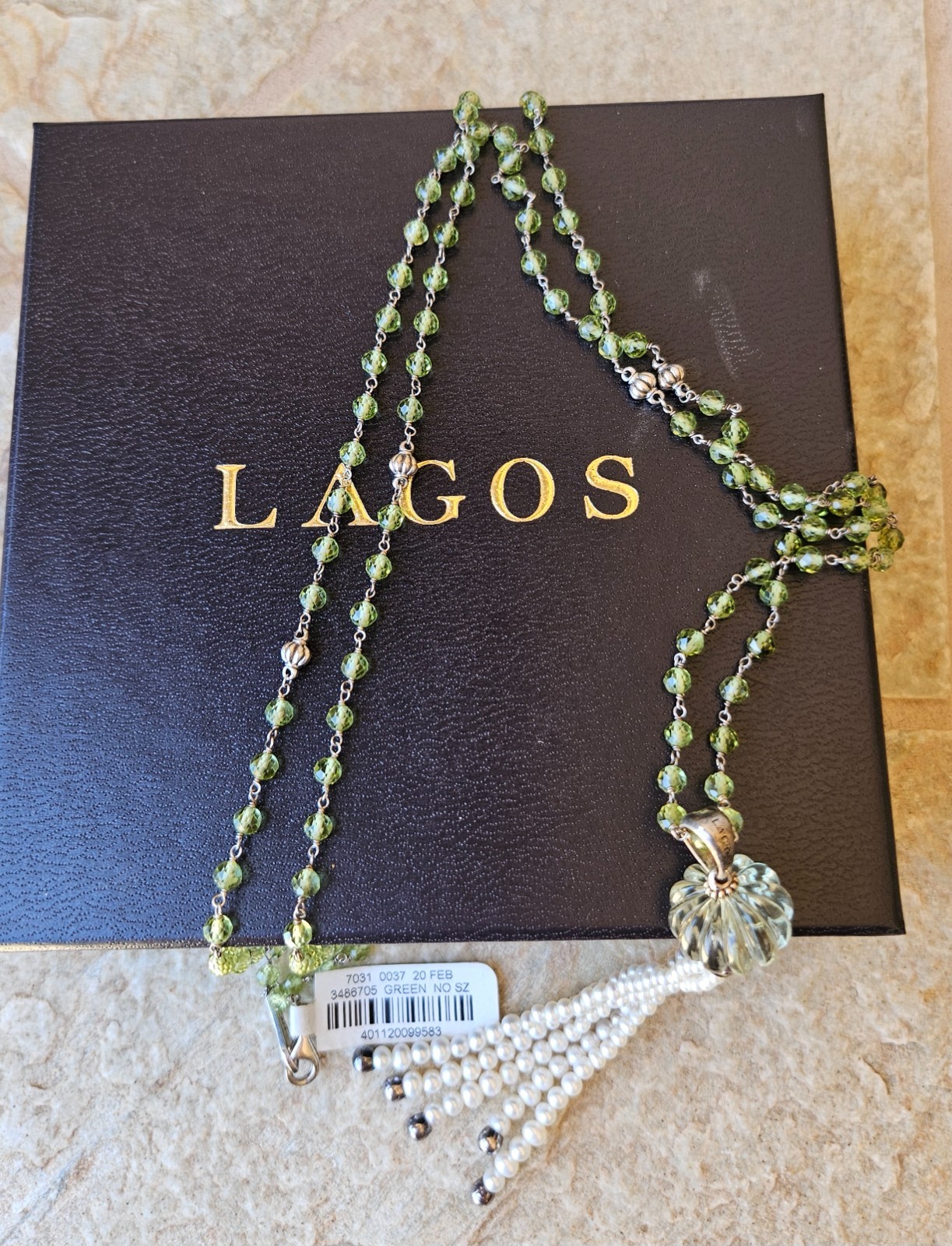 LAGOS Green Amethyst, Prasiolite & Pearl Tassel Pendant Necklace NWT
