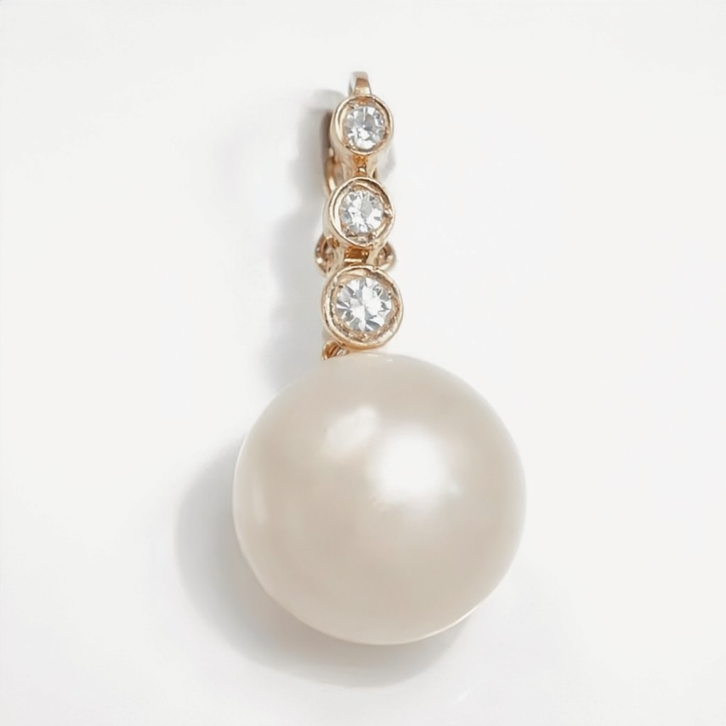 14k Yellow Gold South Sea Pearl & Diamonds Enhancer Pendant Locking Bail Estate