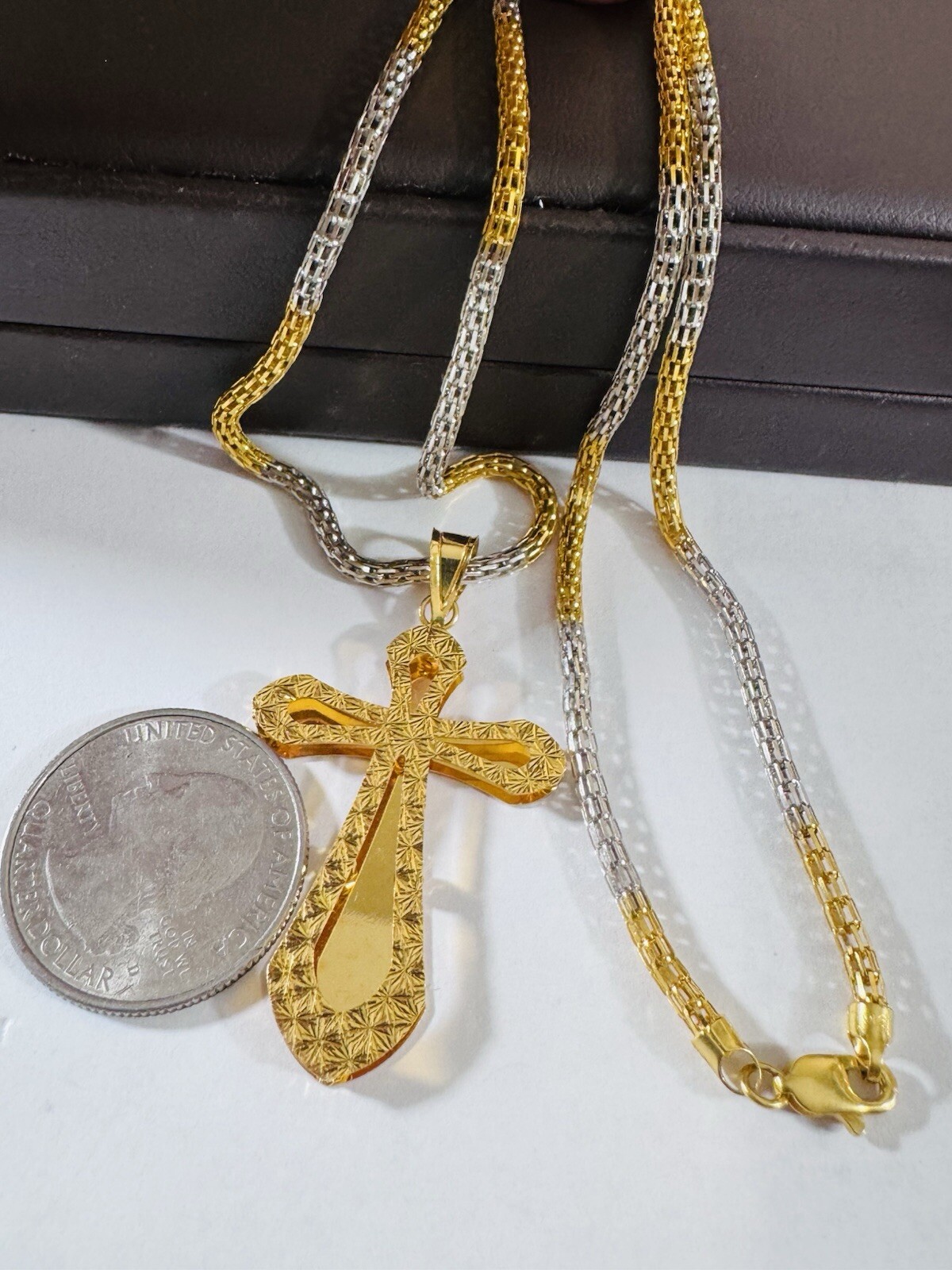 Pure 22K 916 Real Dubai Saudi Gold 21.5/22” Long Snake Cross Necklace 3mm 14.8g