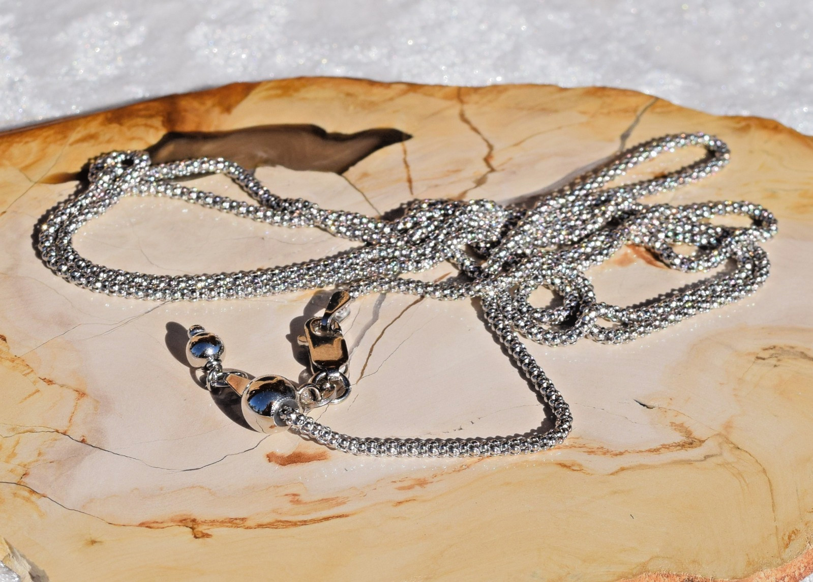 Adjustable Popcorn Plated Platuna Over 925 Sterling Silver 1.7mm Chain Lobster