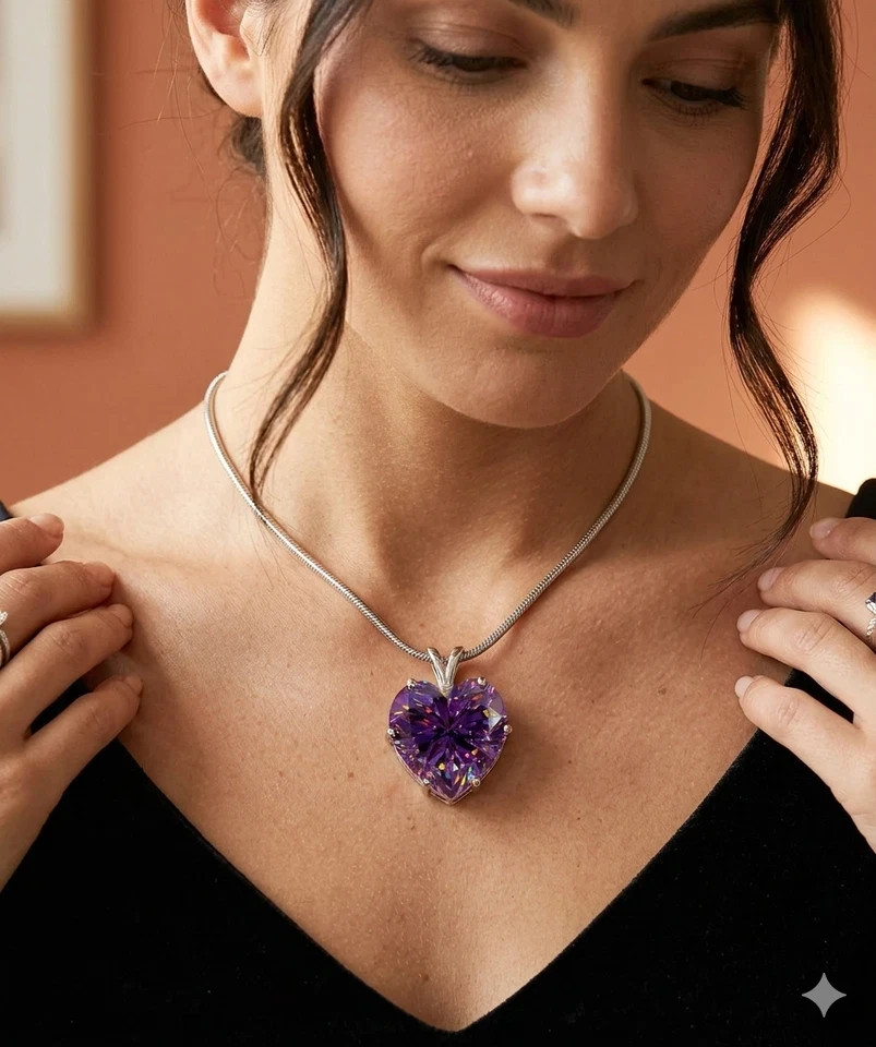 HUGE 10Ct Heart Shape Certified Purple Diamond Solitaire Pendant, Great Sparkle