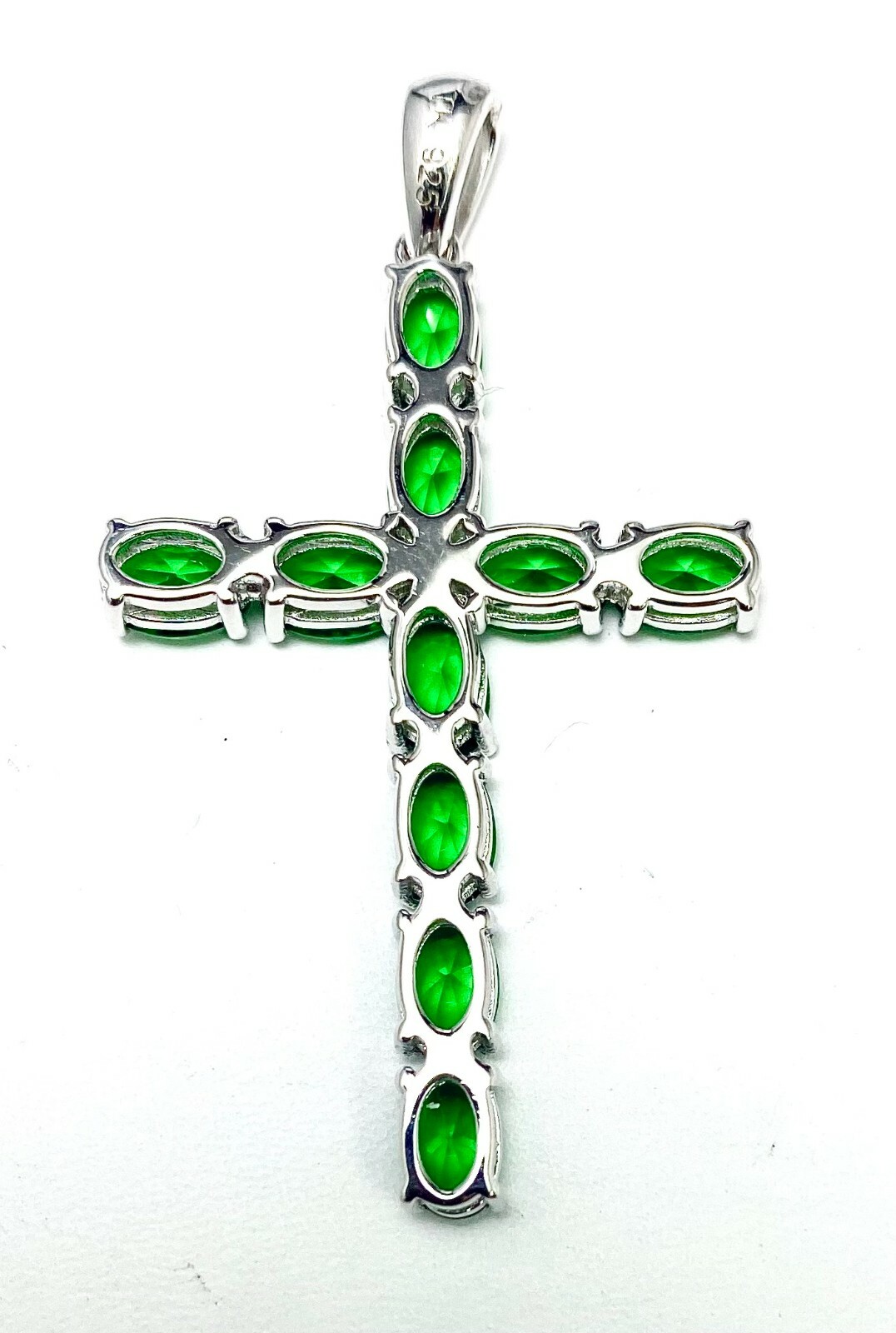 P4236S Mt St Helens Green Helenite May Birthstone Cross Sterling Silver Pendant