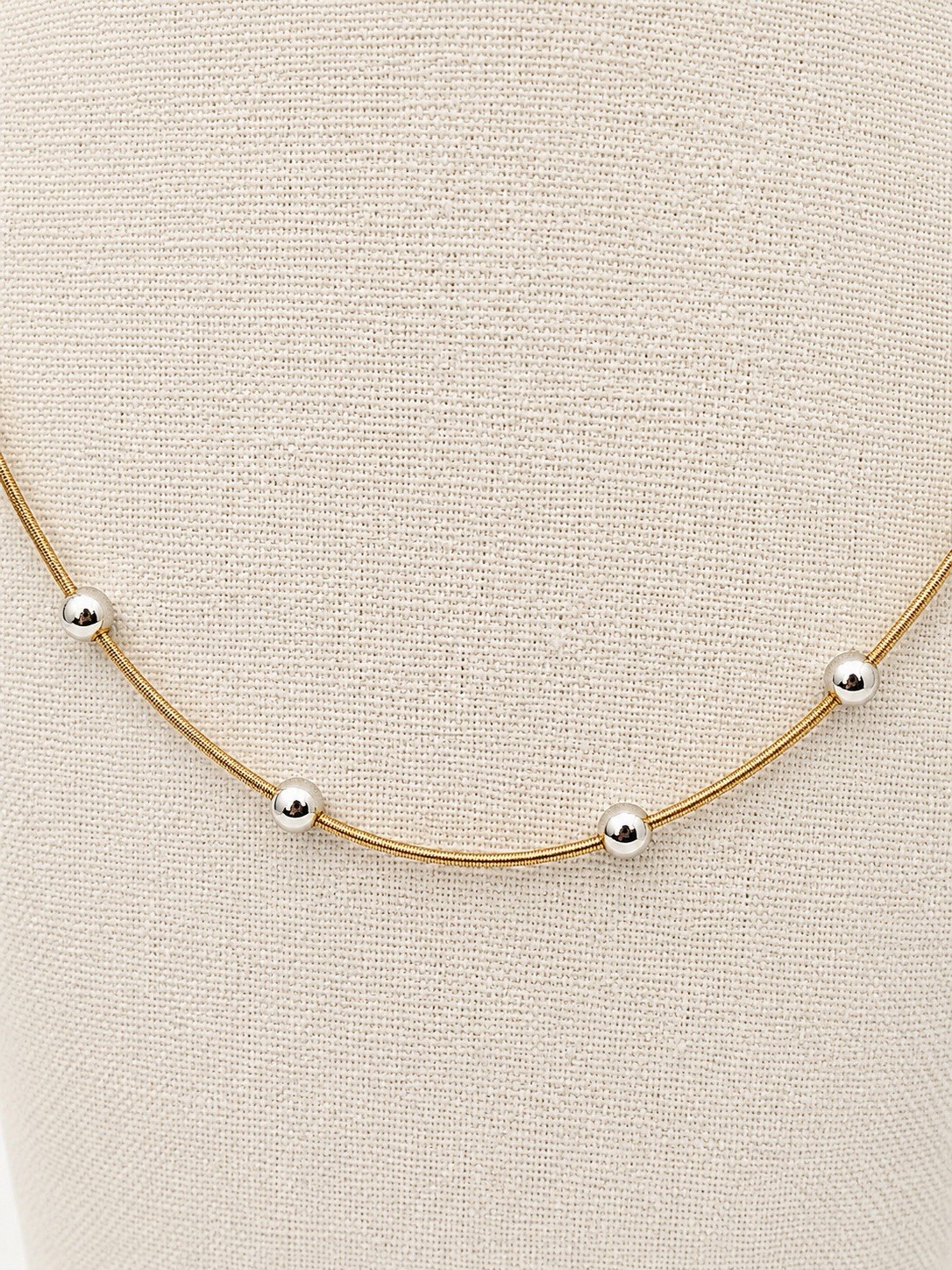 Vermeil Gold Sterling Silver 925 Station 2 Tone Station Bead Necklace 15″ Snake