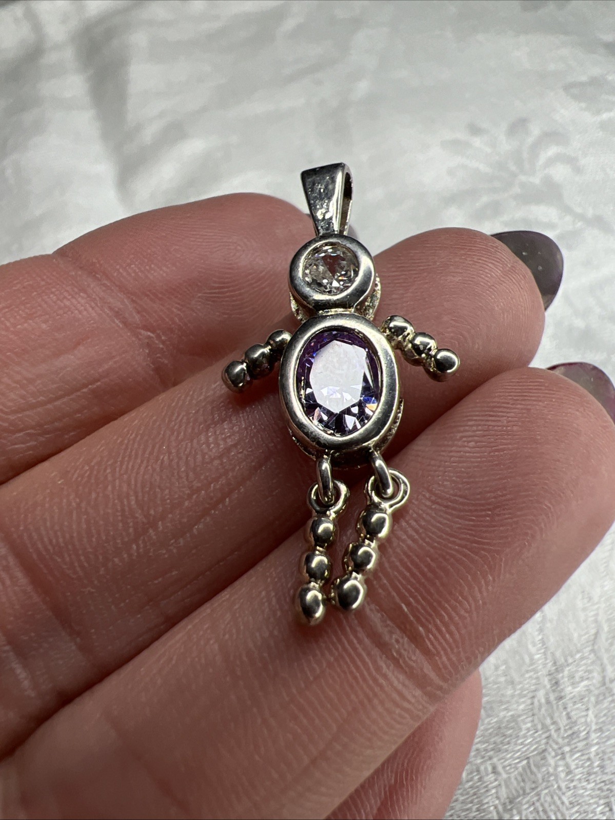 VTG Sterling Silver Boy Birthstone Pendant June amethyst 925 Charm Family