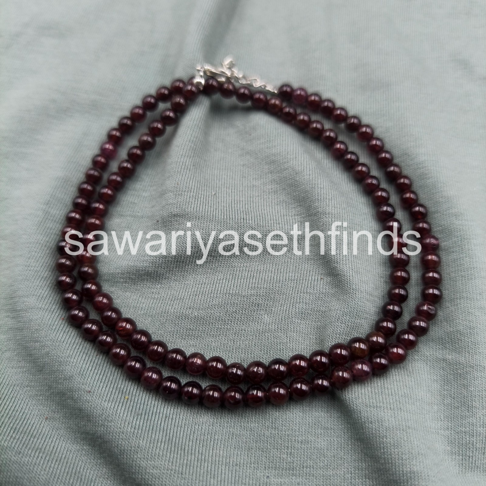 Red Garnet 3mm Smooth Round Beaded Necklace, Sterling Silver Clasp, January Birt