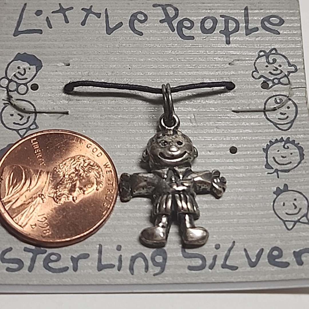Sterling Silver 925 Pendant Charm Little People Boy NOS Vintage New on Card