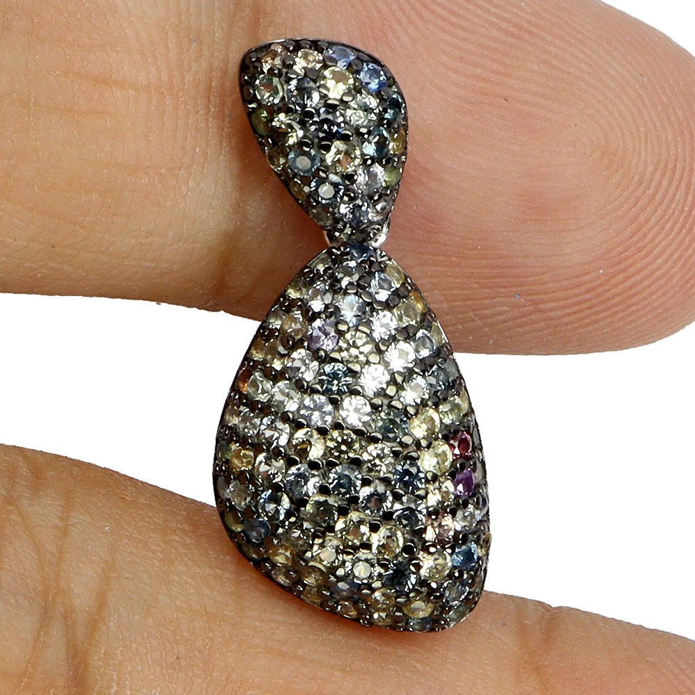 925 Sterling Silver Pendant Sapphire Round Diamond Cut Natural Gemstone Jewelry