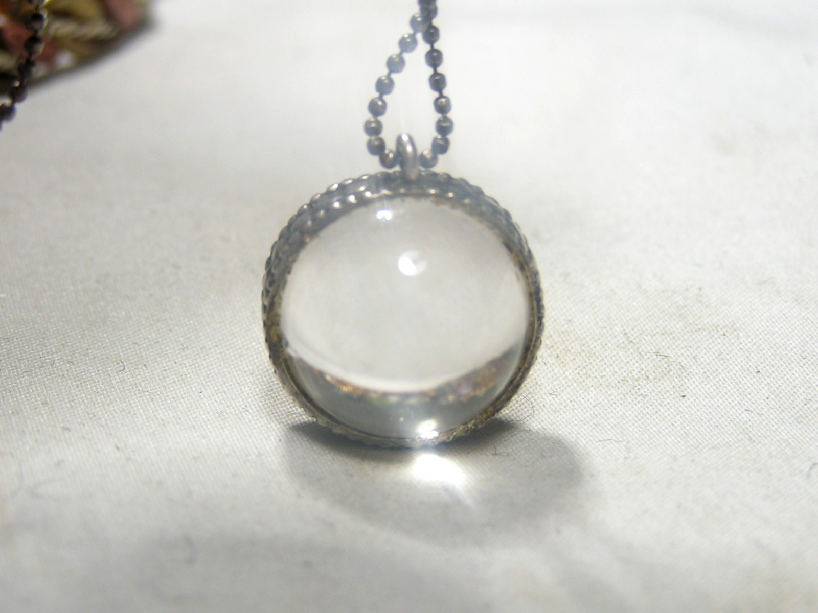 Vintage Sterling Silver, Rock Crystal Quartz Pool Of Light Ball Pendant Necklace