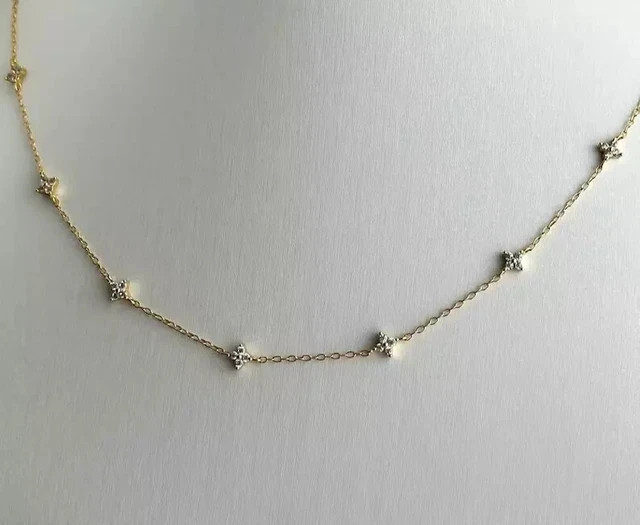 2Ct Lab-Created Diamond Flower Station Necklace In 14K Yellow Gold Finish Silver