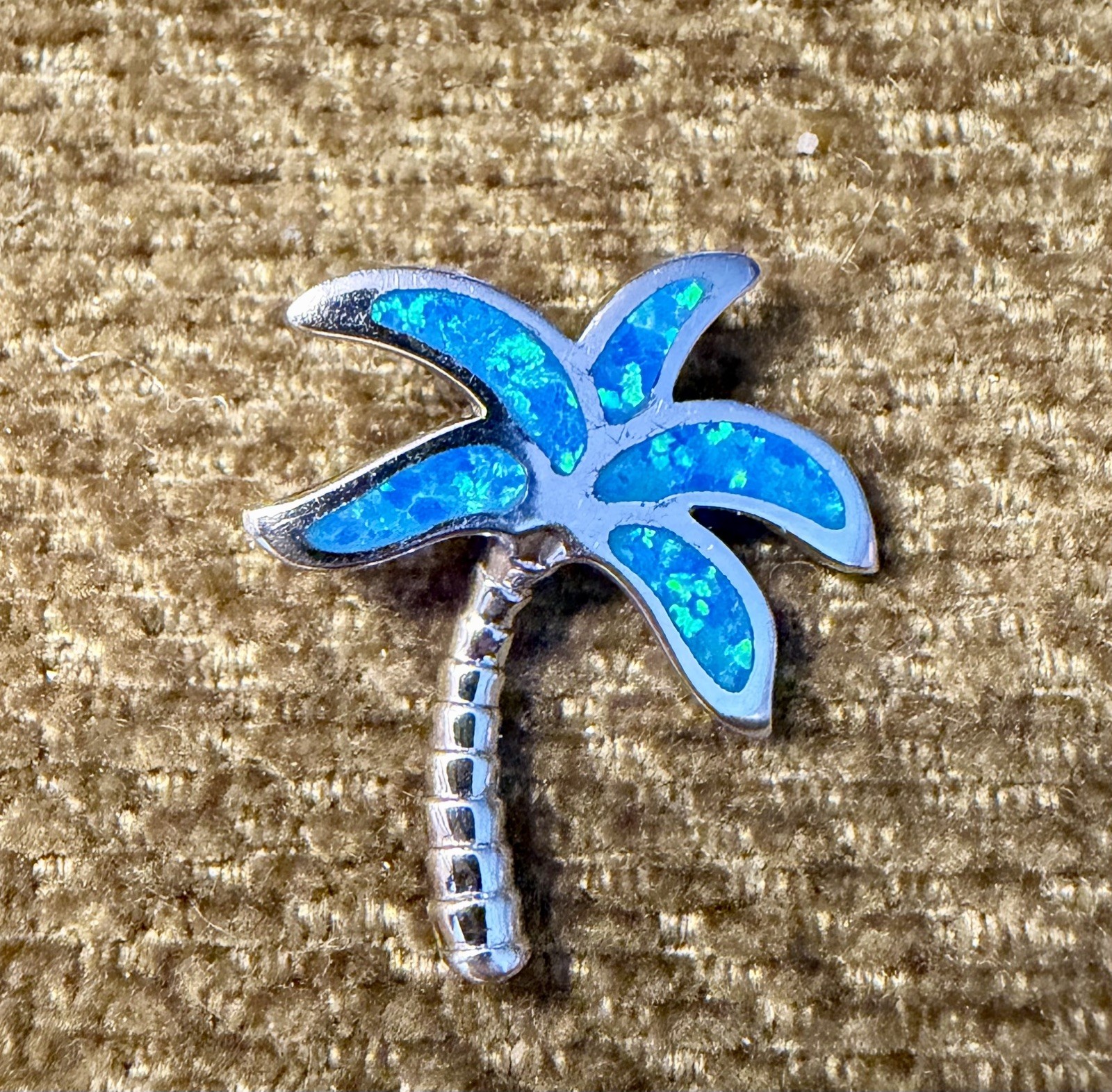 Blue Opal Palm Tree Beach Summer Pendant Charm 925 Sterling Silver