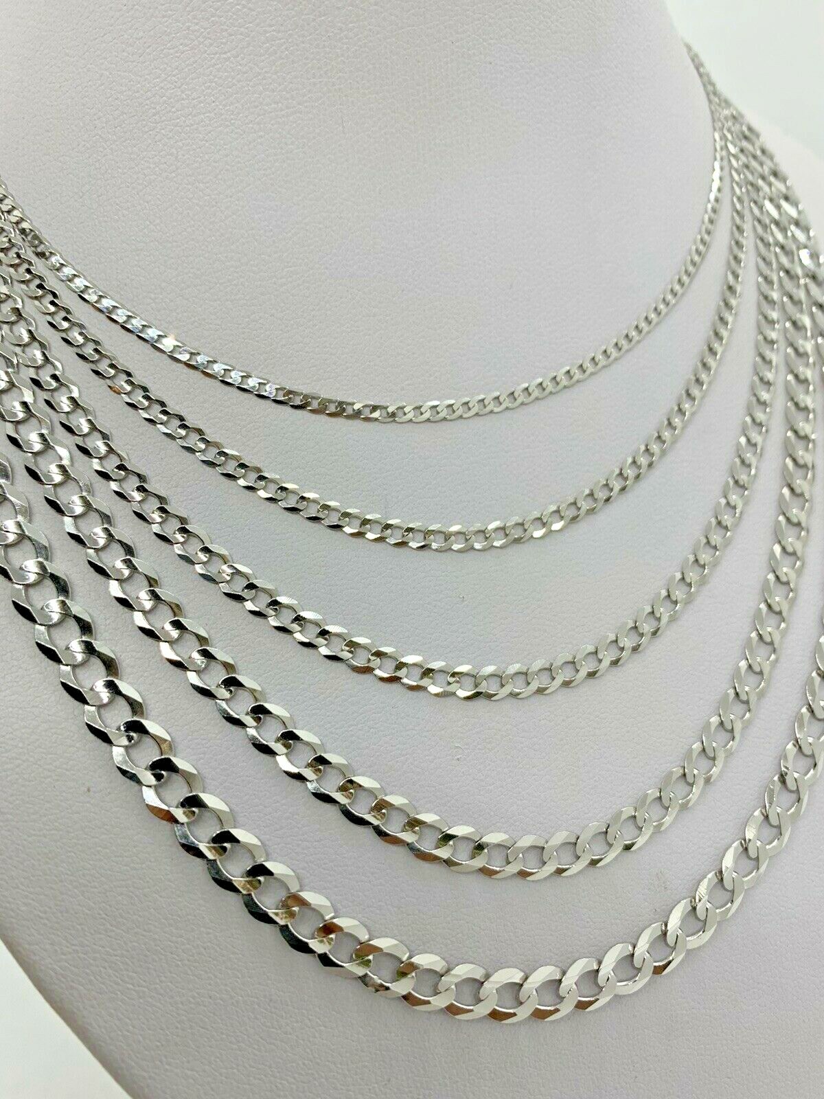 10K Solid White Gold Cuban Link Chain/Necklace Men’s/Women’s 2.2mm-5.7mm 16″-30″