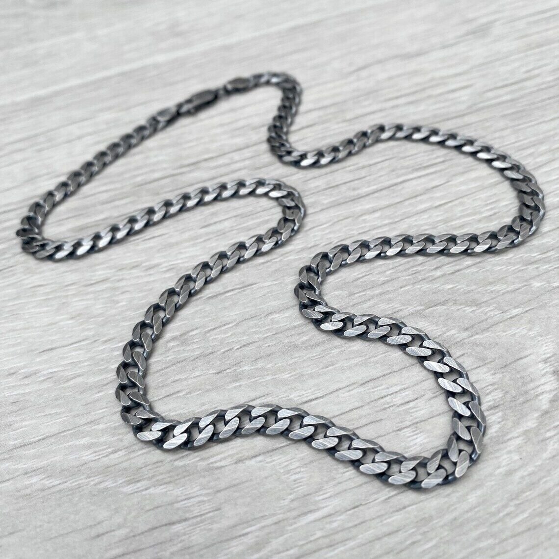 925 Sterling Silver Italian Solid Flat Cuban Curb Link Chain 5.7mm, Gunmetal