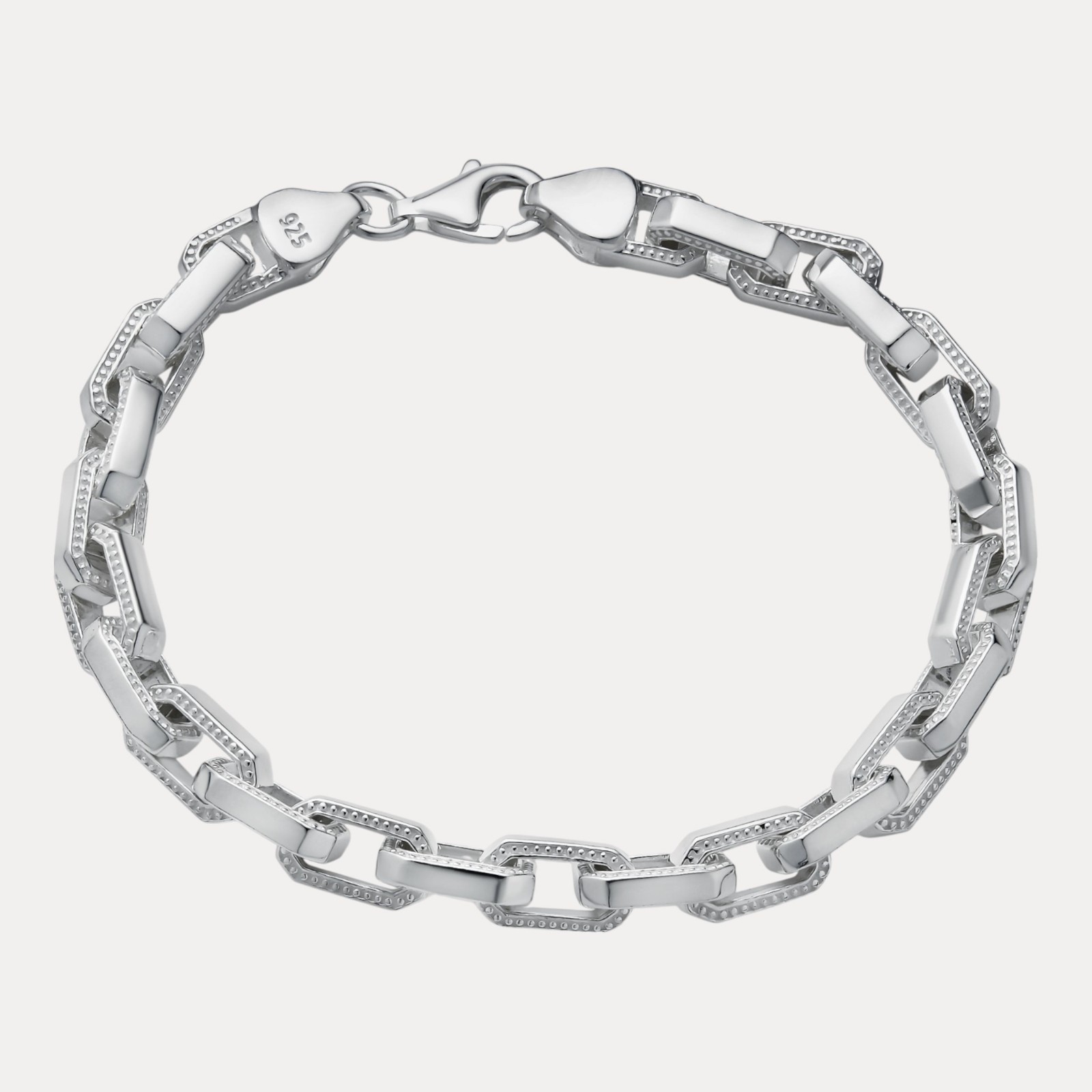 7mm Fancy Hermes Rolo Link Bracelet – Solid 925 Sterling Silver MADE IN ITALY