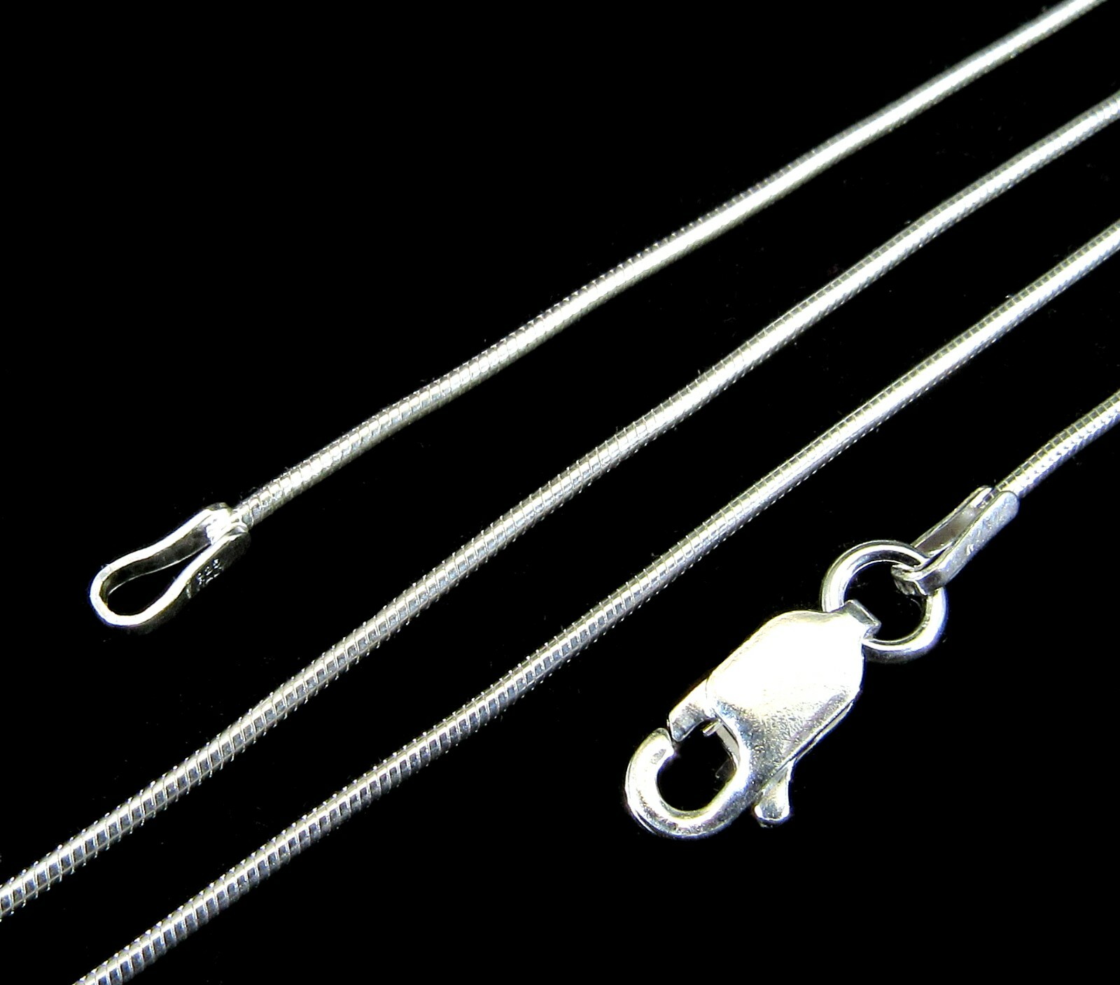 1MM Solid 925 Sterling Silver Italian ROUND SNAKE Chain Necklace Made in Italy