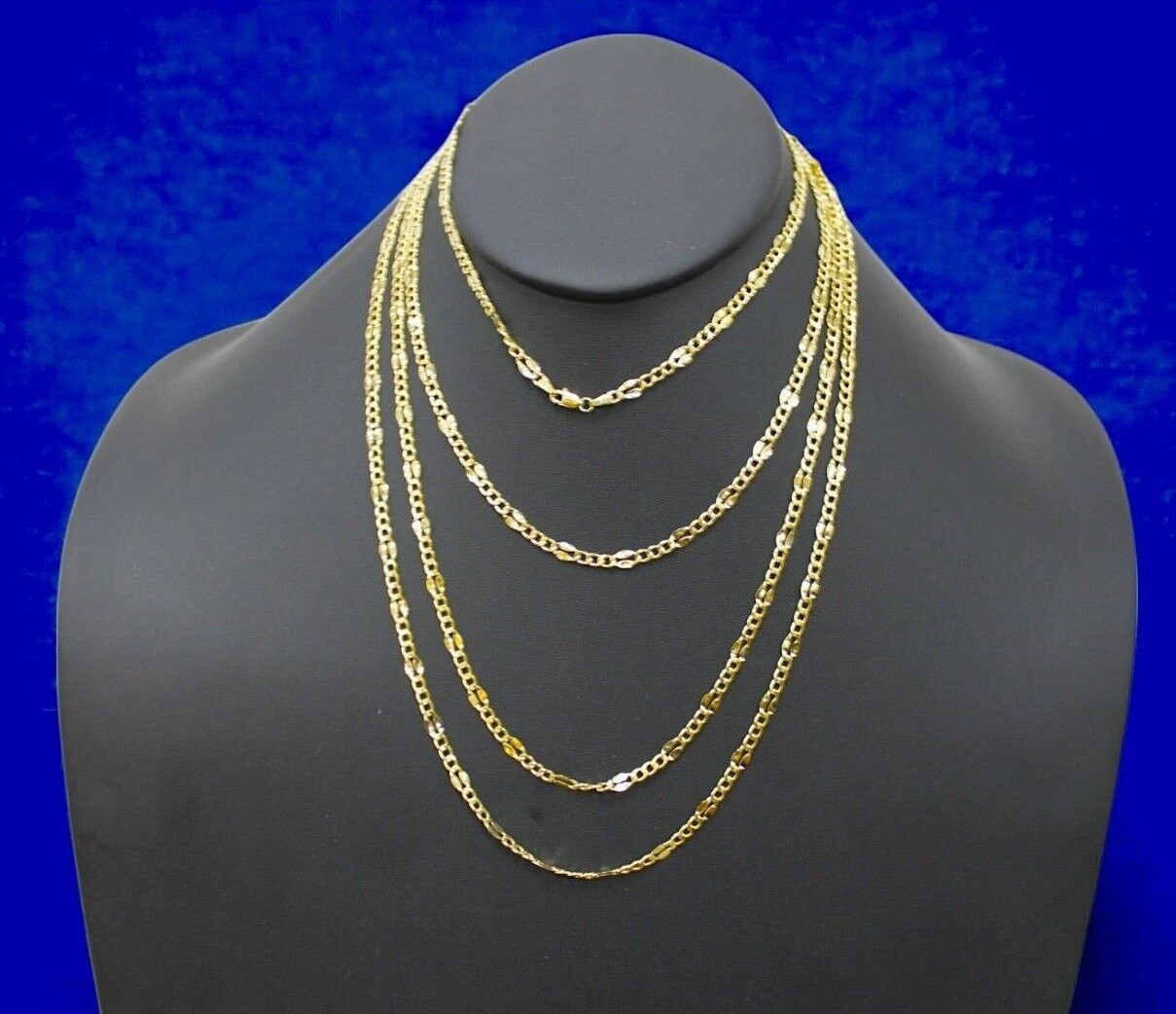 10K Yellow Gold 3mm-5mm SOLID Mirror Figaro Necklace Bracelet Chain Link 7″-30″