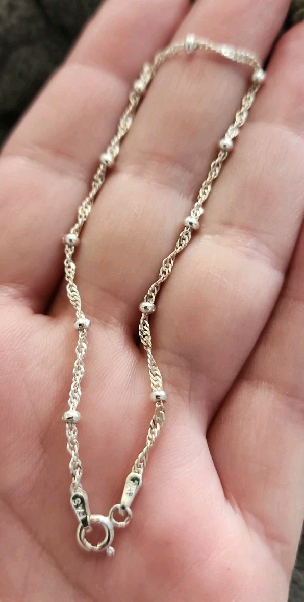 Real Solid Sterling Silver Diamond Cut Rope Chain Bracelet Dainty Womens