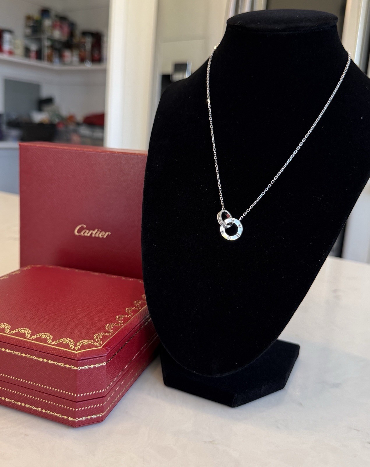 Cartier Love Necklace with Pendant 18k White Gold Pavé Diamond 0.30 ctw