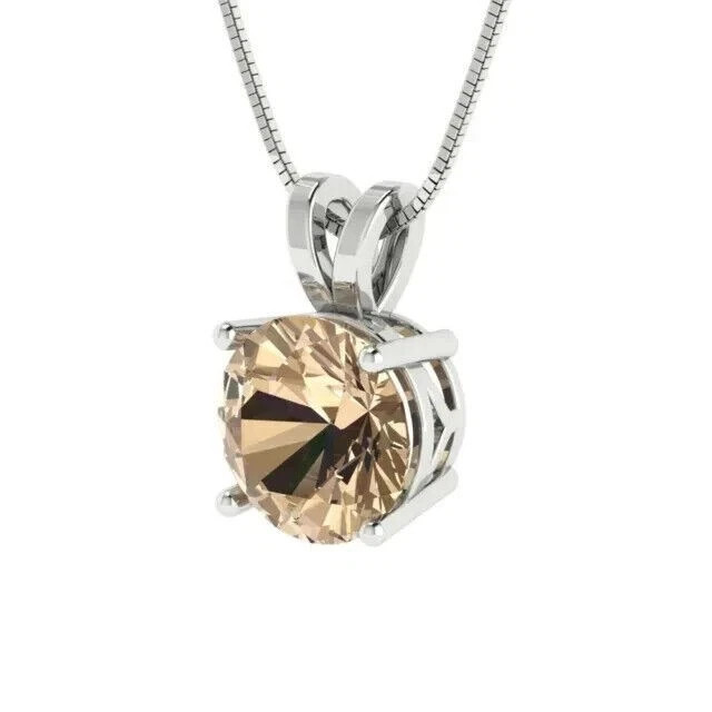 2Ct Round Cut Lab-Created Chocolate Diamond Pendant 14k White Gold Finish