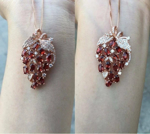 6.50Ct Oval Cut Red Garnet Grapes Shaped Pendant 14K Rose Gold Finish Free Chain