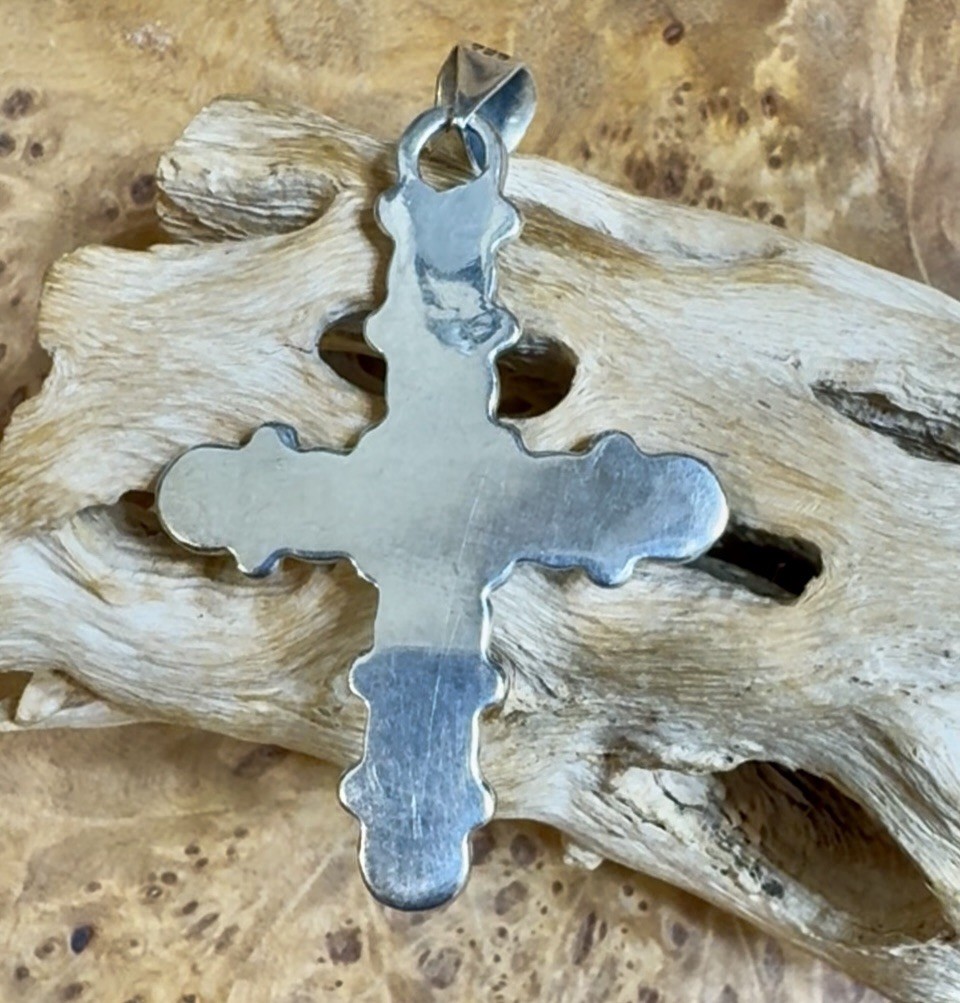 Sterling Silver Beaded Cross Pendant 2” Long Excellent