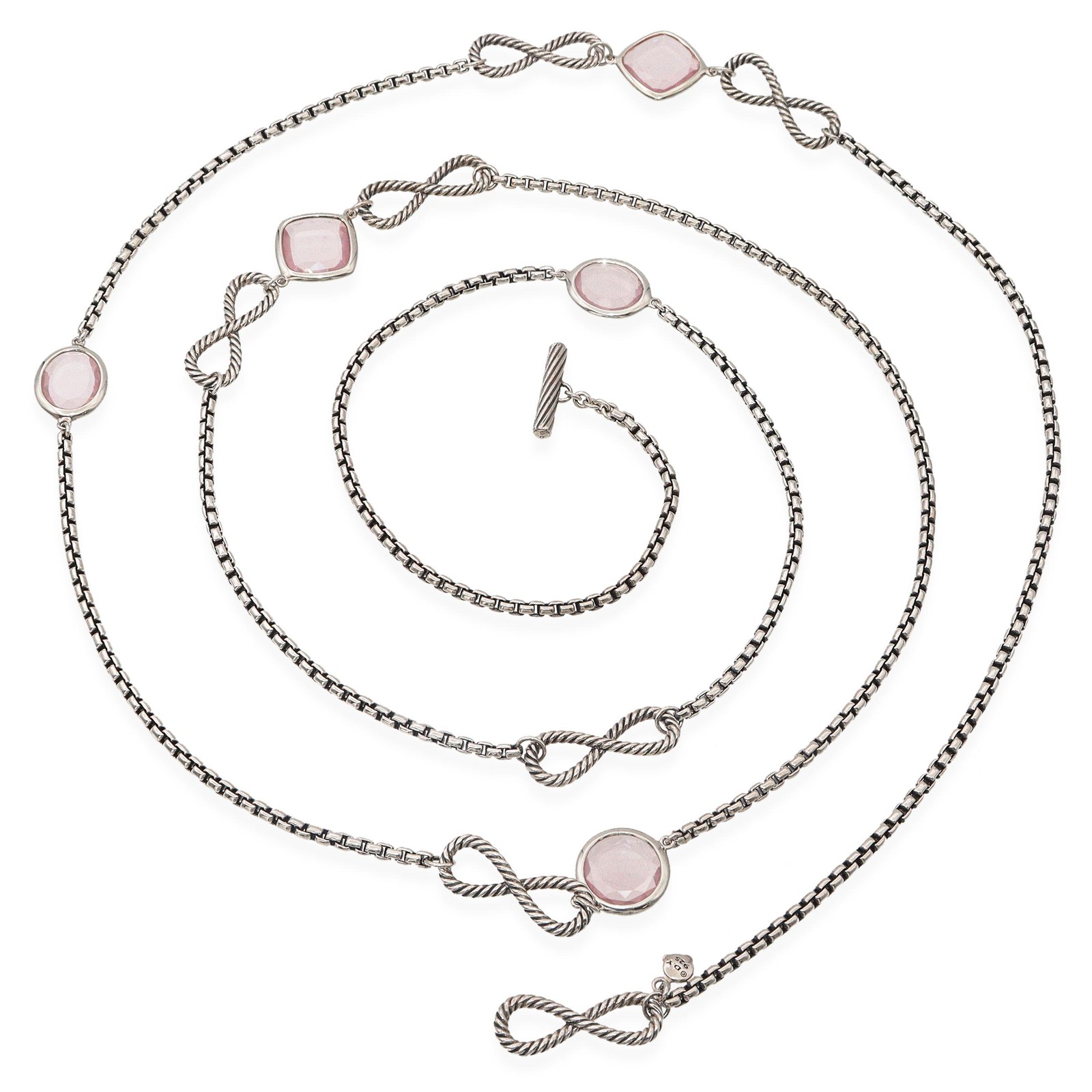 David Yurman Sterling Silver Rose Quartz Infinity Station Necklace