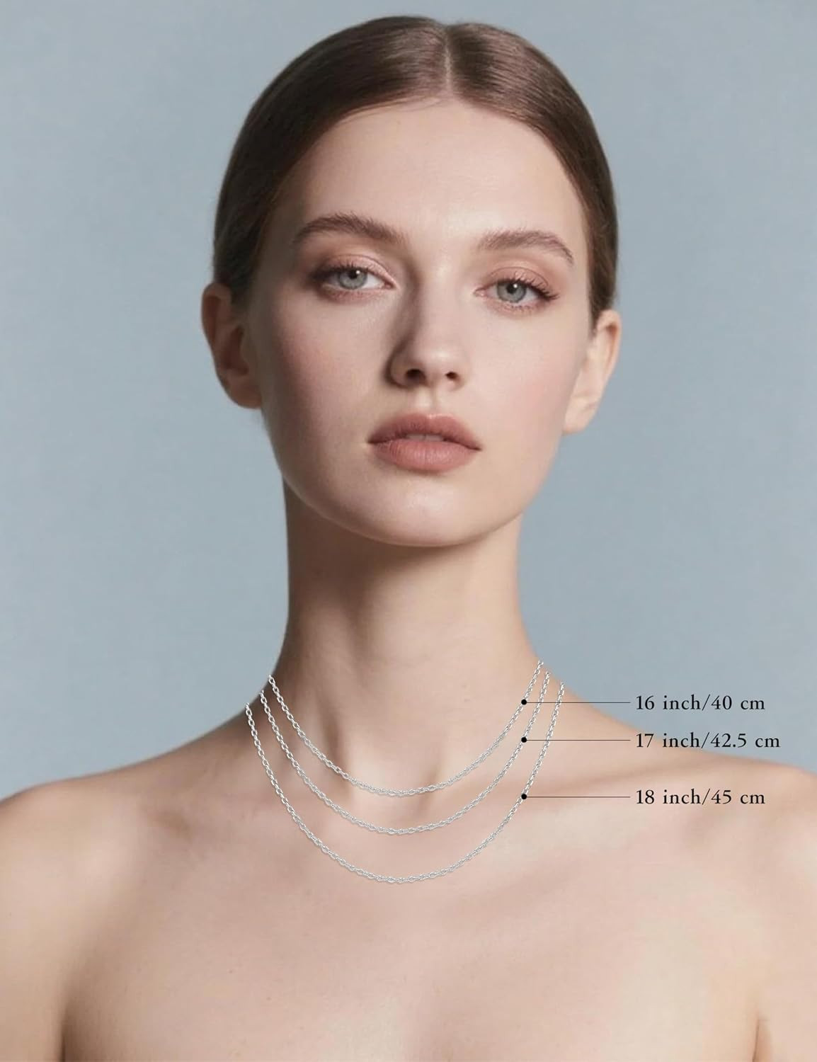 S925 Sterling Silver Chain Necklace for Women, 18 Inch Adjustable, Classic, Fash