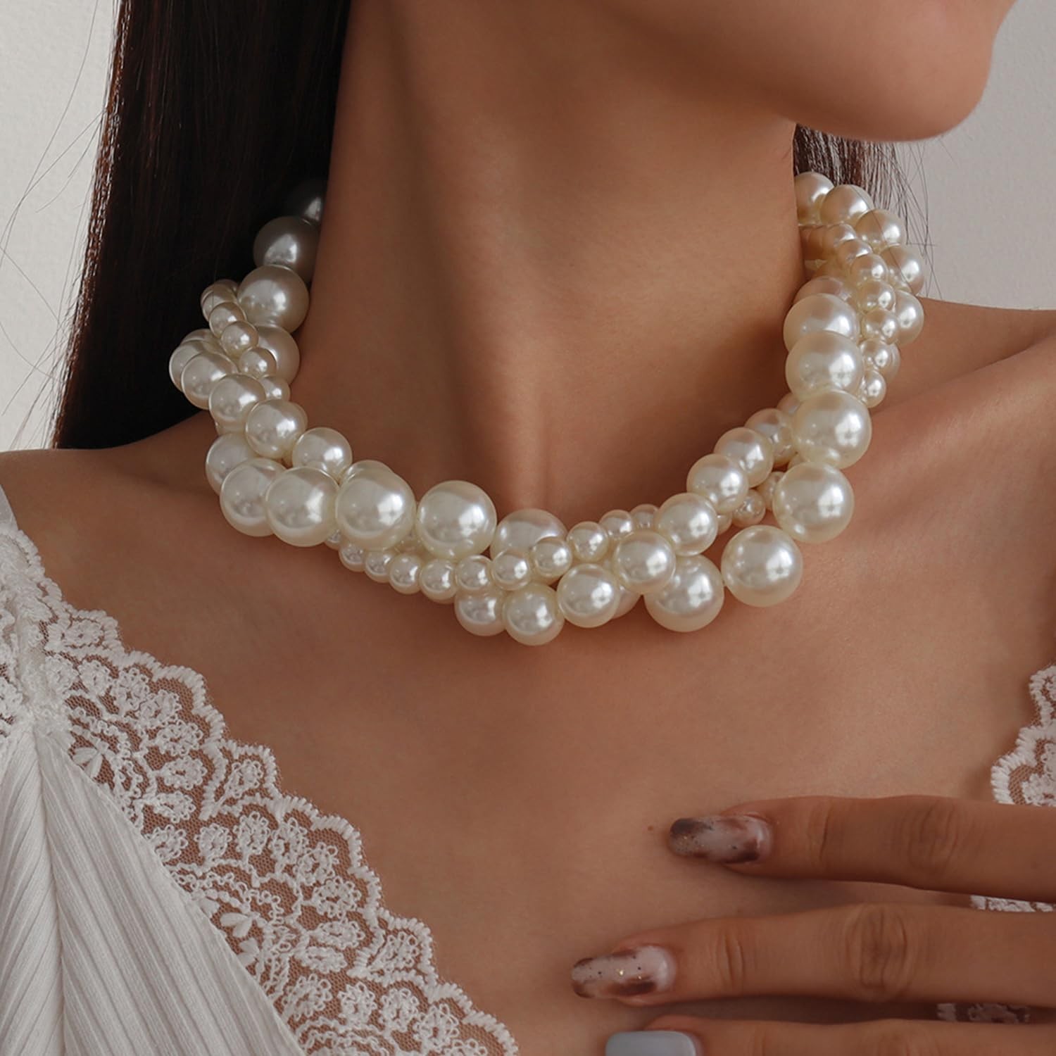 Boho Round Pearl Choker Necklace – Stackable, Adjustable, Statement Bride Choker