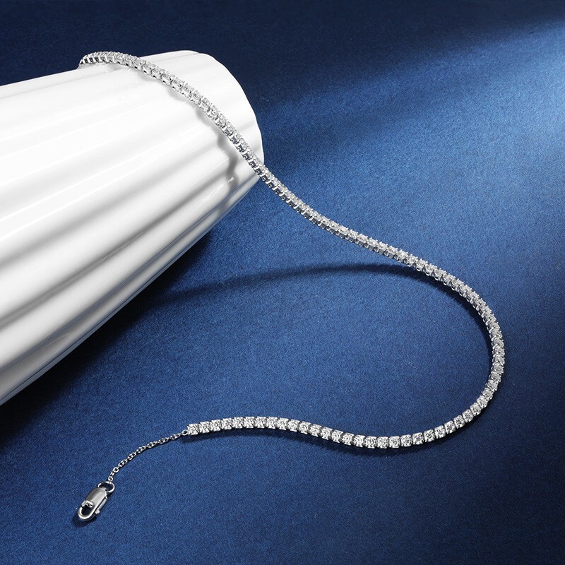 2mm Round Cut Moissanite Women Tennis Necklace Choker 18K White Gold Plated GRA