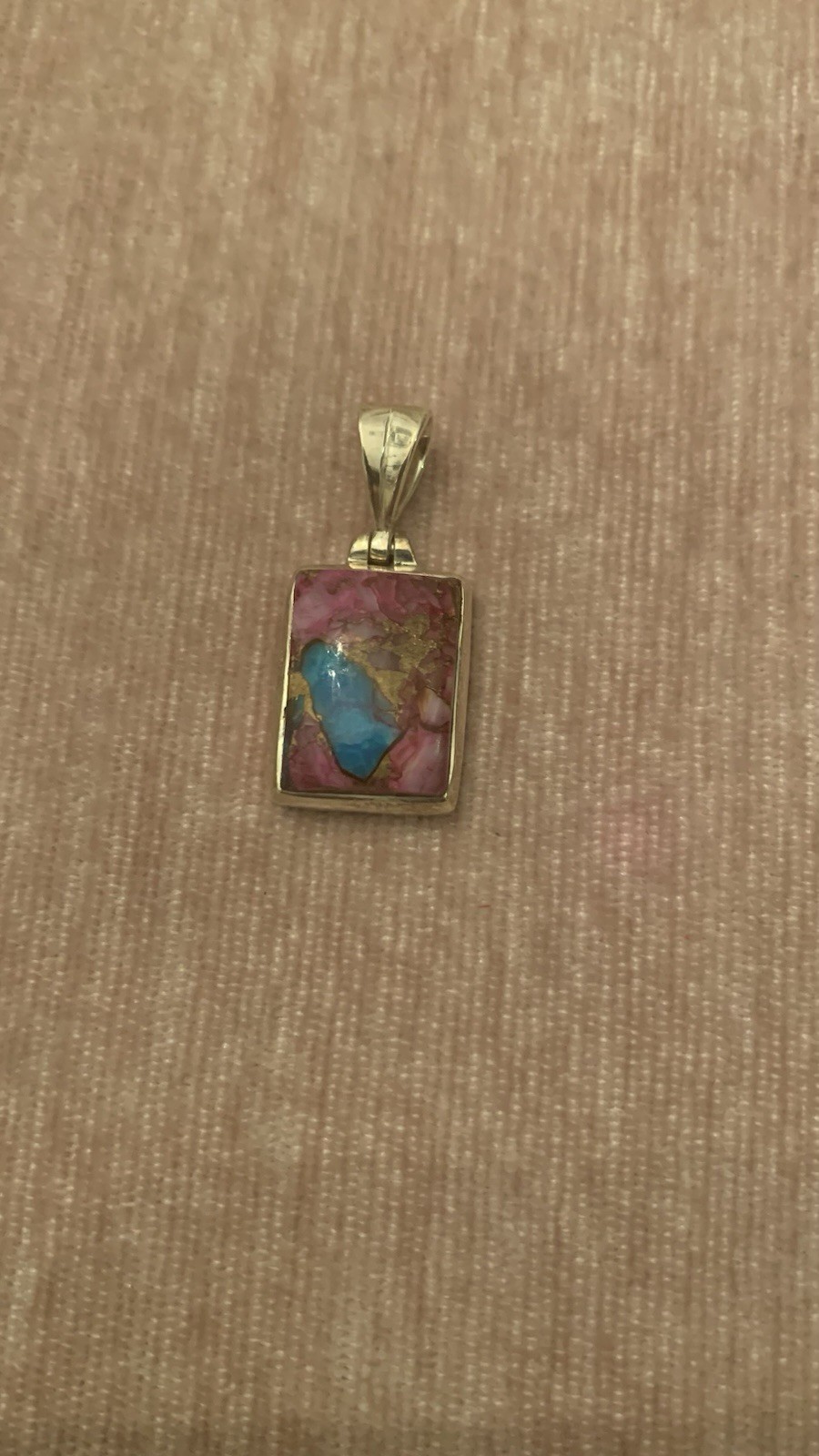 Gemstone 925 Silver Pendent Composite Purple and Pink Oyster Turquoise